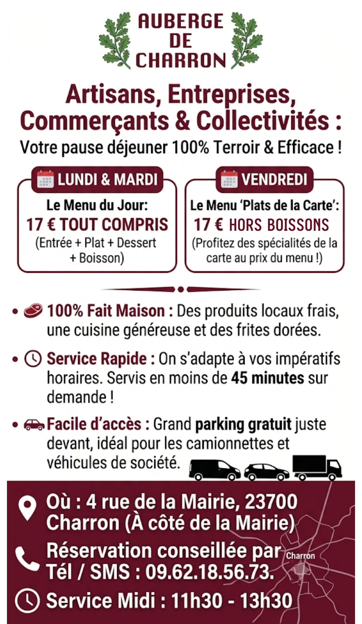 Photo des menus de l'Auberge de Charron